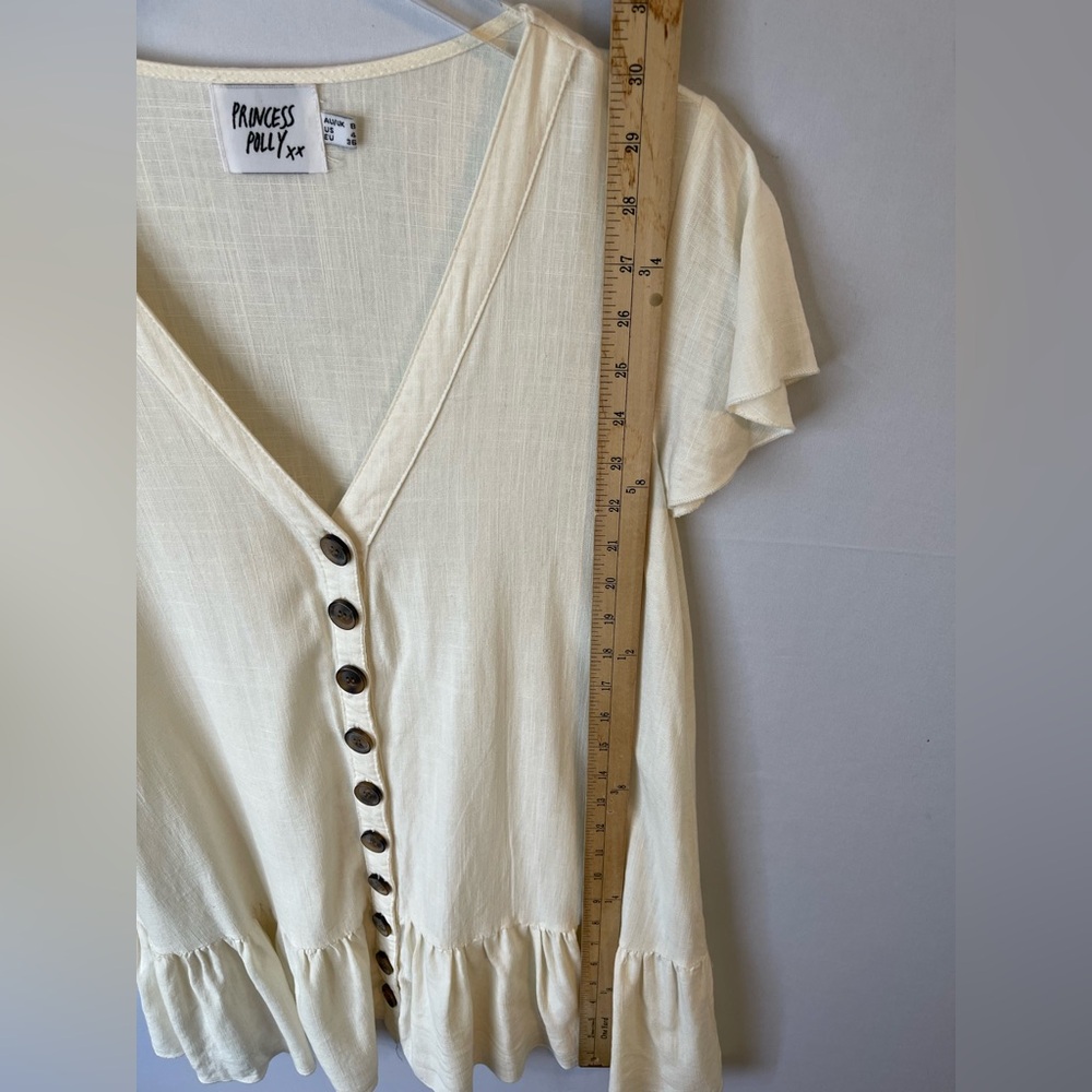 Princess Polly‎ Linen Blend Ruffled Button Mini Dress 4 - Picture 8 of 11